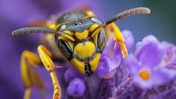 Was hilft gegen Bienenstich? Was tun bei Bienenstich? Wespe auf einer Blüte – Unterschiede zur Biene erkennen